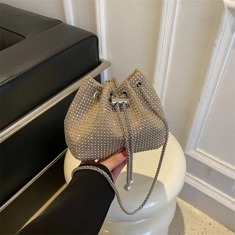 Yellow Chain Diamond Bucket Bag for Women - Image 6