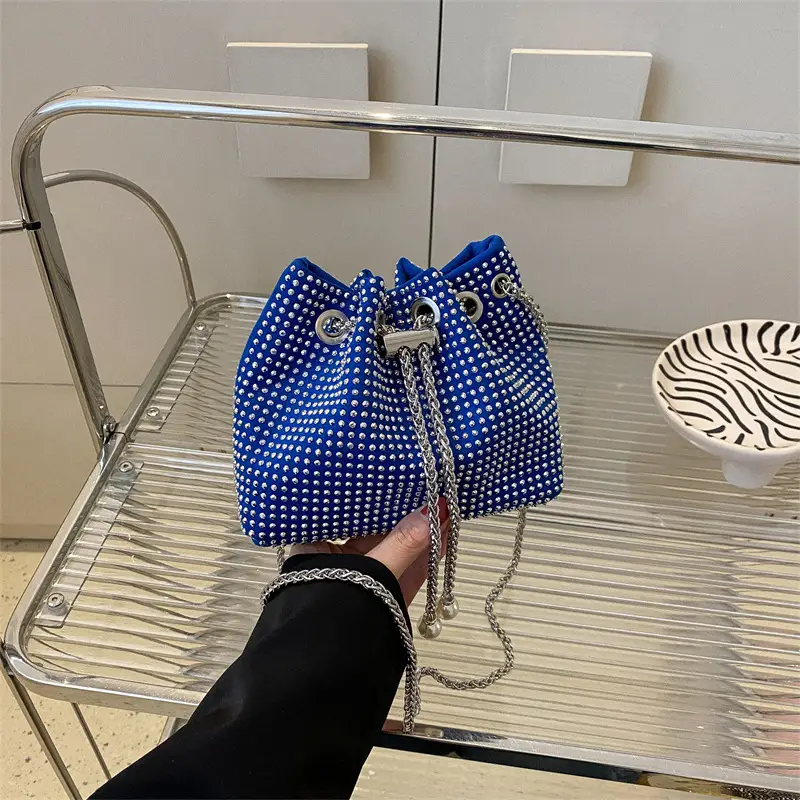 Yellow Chain Diamond Bucket Bag for Women - Image 8