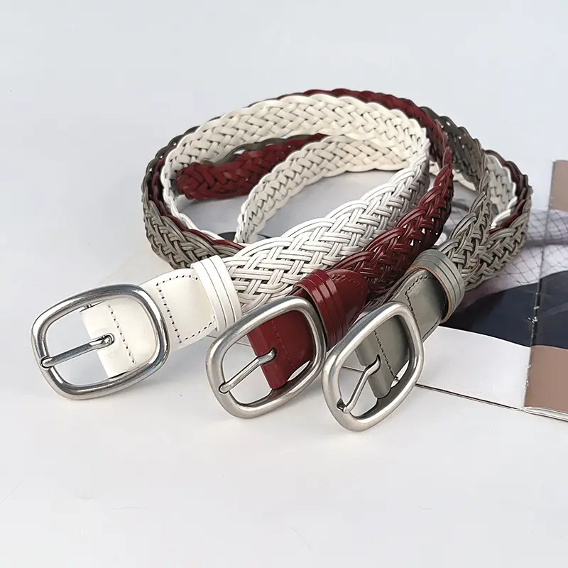 White Handwoven Women's Belt with Silver Buckle - Image 8