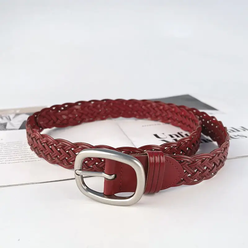 White Handwoven Women's Belt with Silver Buckle - Image 9
