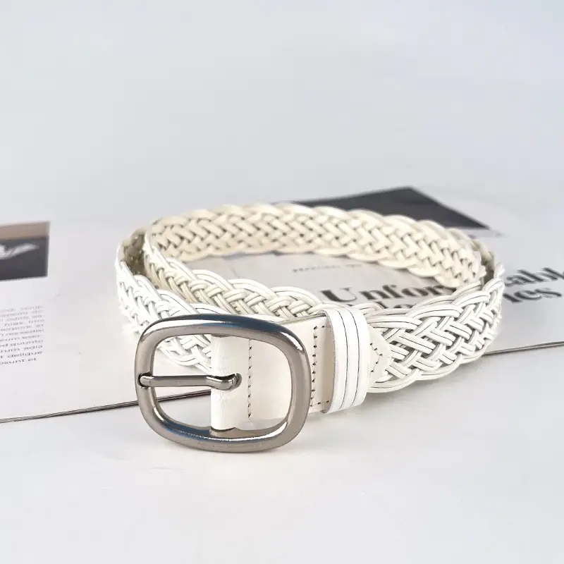 White Handwoven Women's Belt with Silver Buckle - Image 10