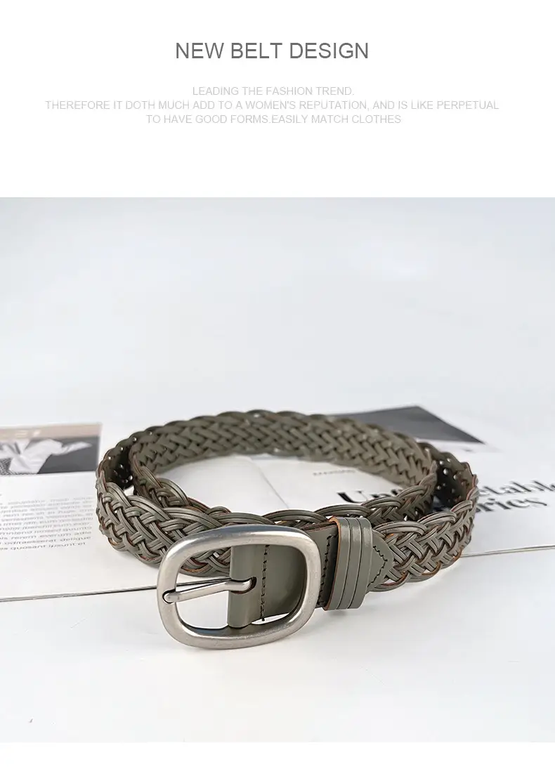 White Handwoven Women's Belt with Silver Buckle — feature 11