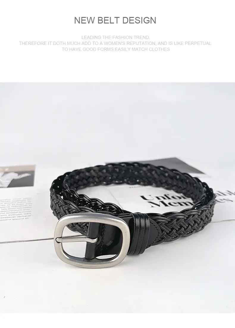 White Handwoven Women's Belt with Silver Buckle — feature 13