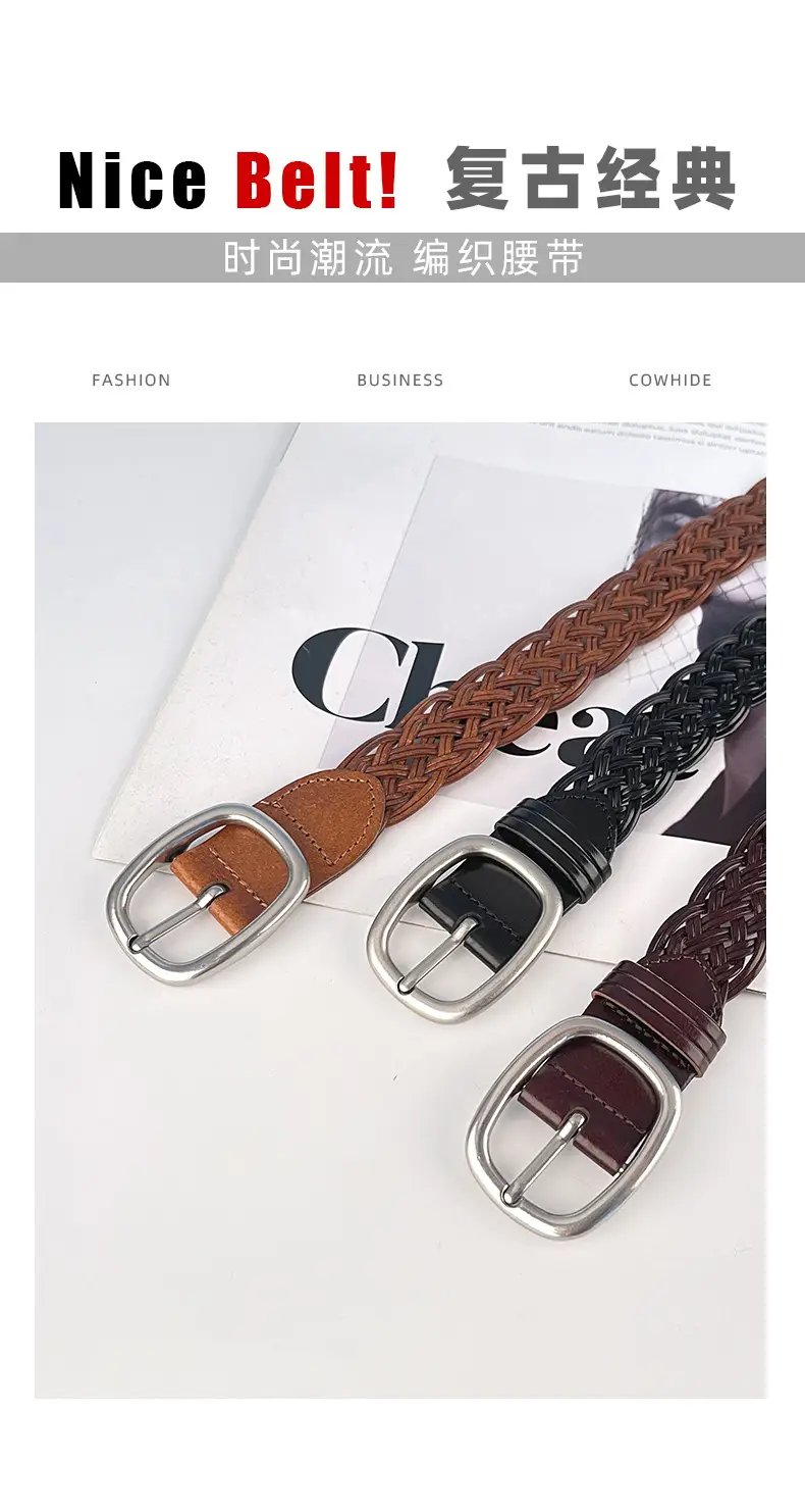White Handwoven Women's Belt with Silver Buckle — feature 3