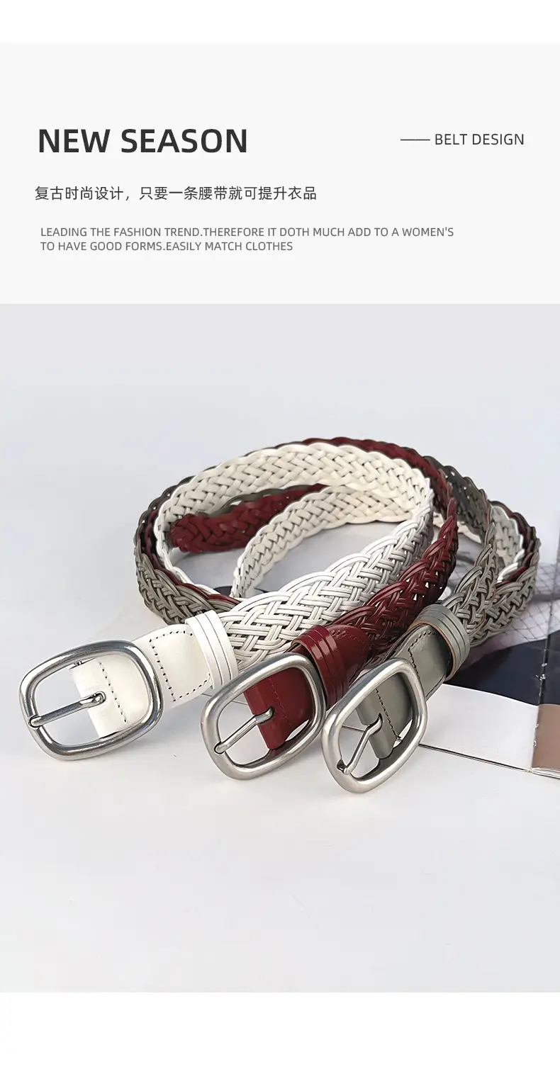 White Handwoven Women's Belt with Silver Buckle — feature 4