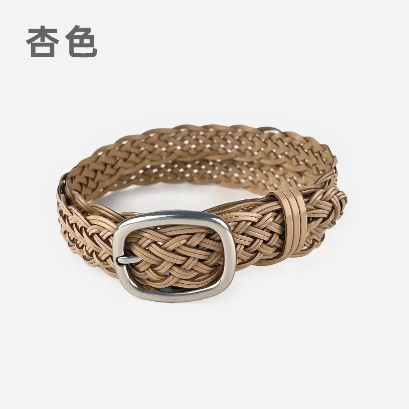 White Handwoven Women's Belt with Silver Buckle - Image 2