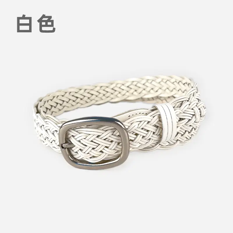 White Handwoven Women's Belt with Silver Buckle - Image 3