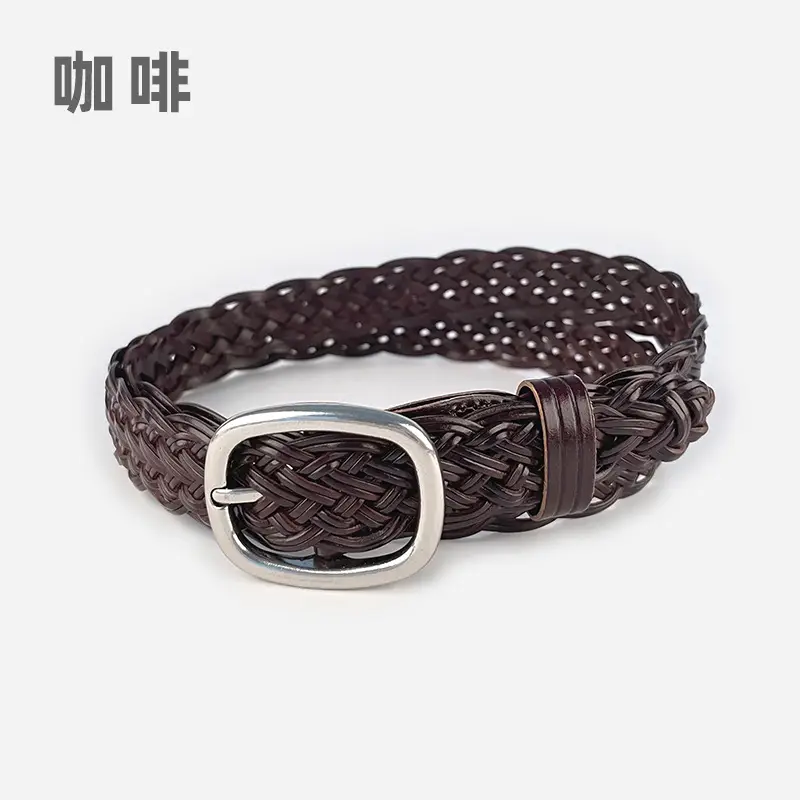 White Handwoven Women's Belt with Silver Buckle - Image 5