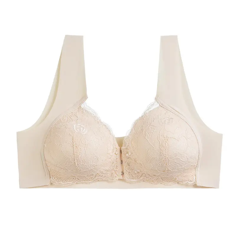 Thin plus size Front Buckle Bra Lace Sexy No Mark No Steel Ring Vest Beautiful Back Adjustable Women's Underwear