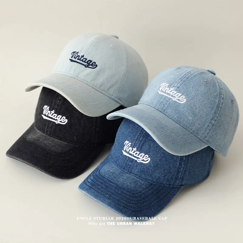 Denim Baseball Cap Four Season Retro Washed Soft Top Sun Visor — feature 2