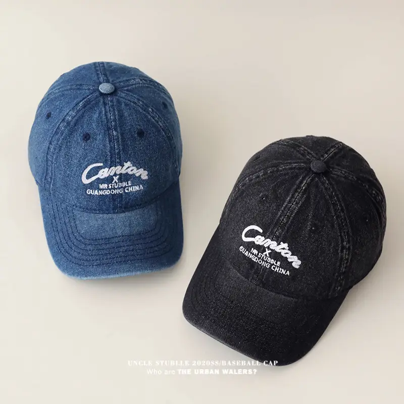 Men's Wash Water Denim Baseball Cap with Korean Letter Embroidery - Image 6