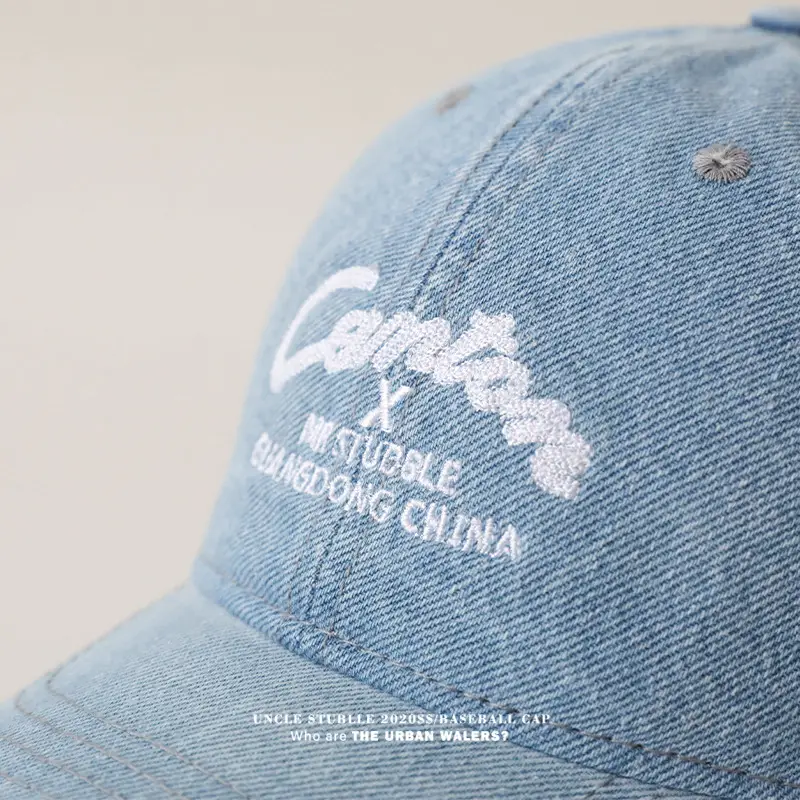 Men's Wash Water Denim Baseball Cap with Korean Letter Embroidery — feature 10
