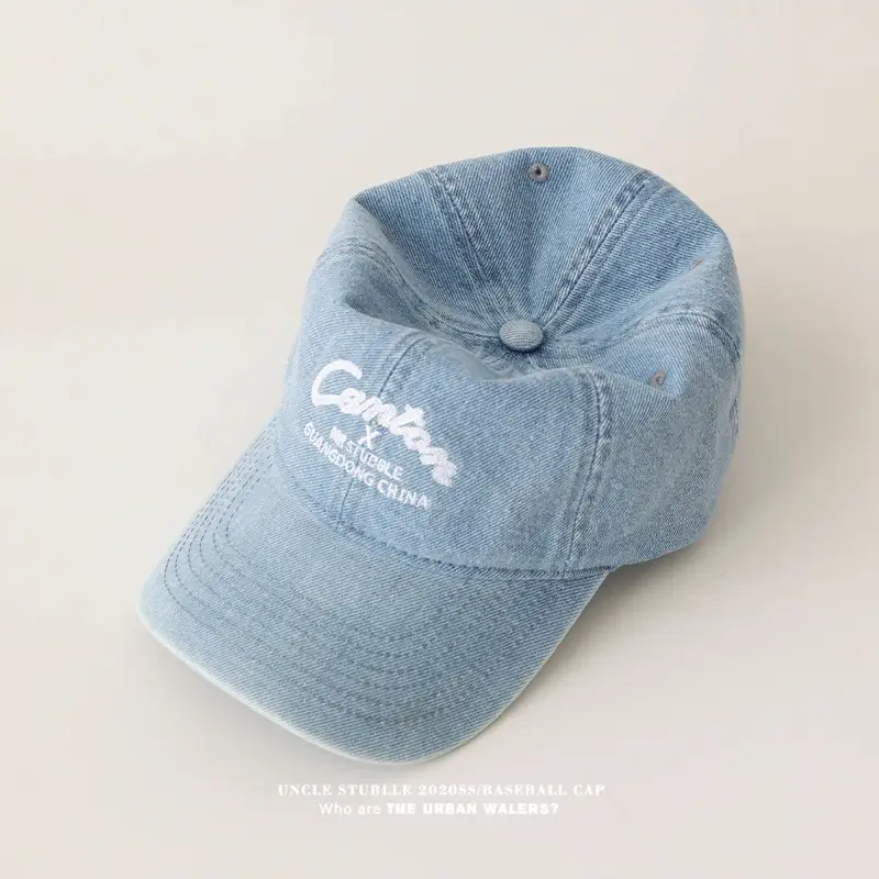 Men's Wash Water Denim Baseball Cap with Korean Letter Embroidery — feature 11