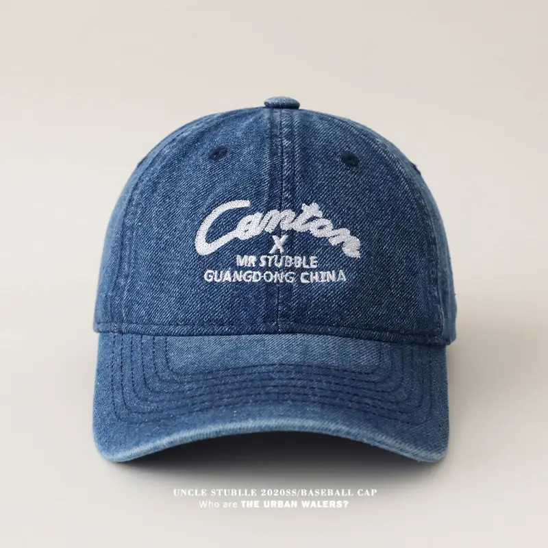 Men's Wash Water Denim Baseball Cap with Korean Letter Embroidery — feature 12