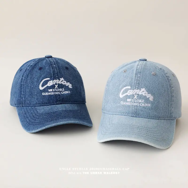 Men's Wash Water Denim Baseball Cap with Korean Letter Embroidery — feature 13
