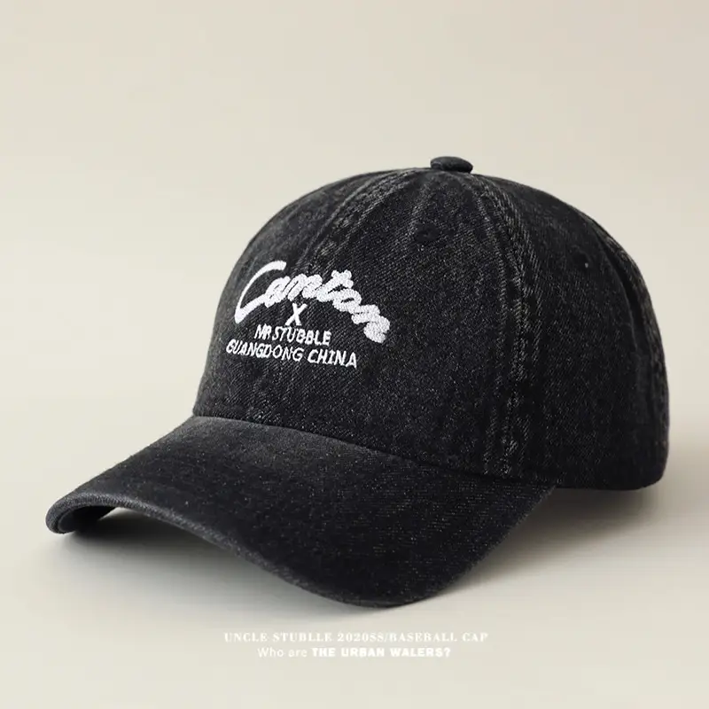 Men's Wash Water Denim Baseball Cap with Korean Letter Embroidery — feature 15