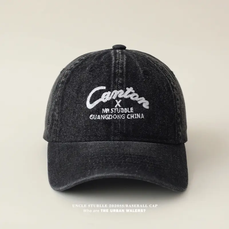 Men's Wash Water Denim Baseball Cap with Korean Letter Embroidery — feature 16