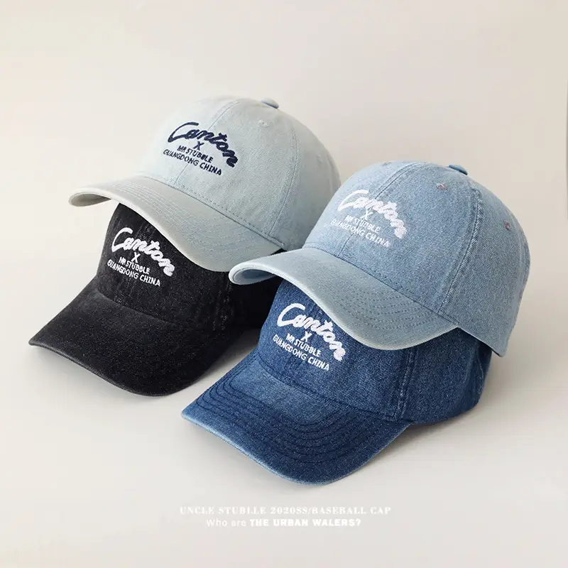 Men's Wash Water Denim Baseball Cap with Korean Letter Embroidery — feature 2