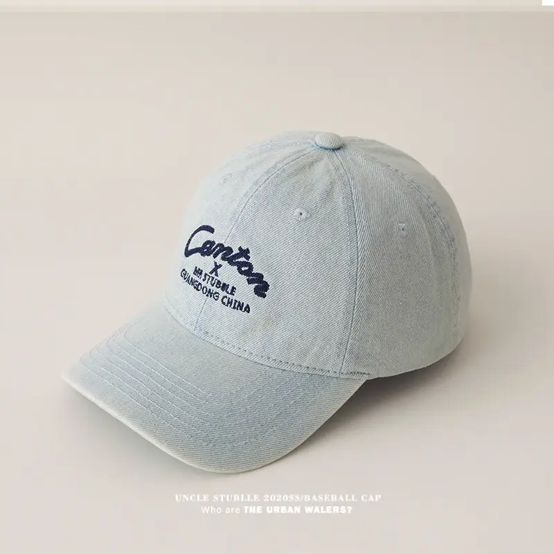 Men's Wash Water Denim Baseball Cap with Korean Letter Embroidery — feature 3