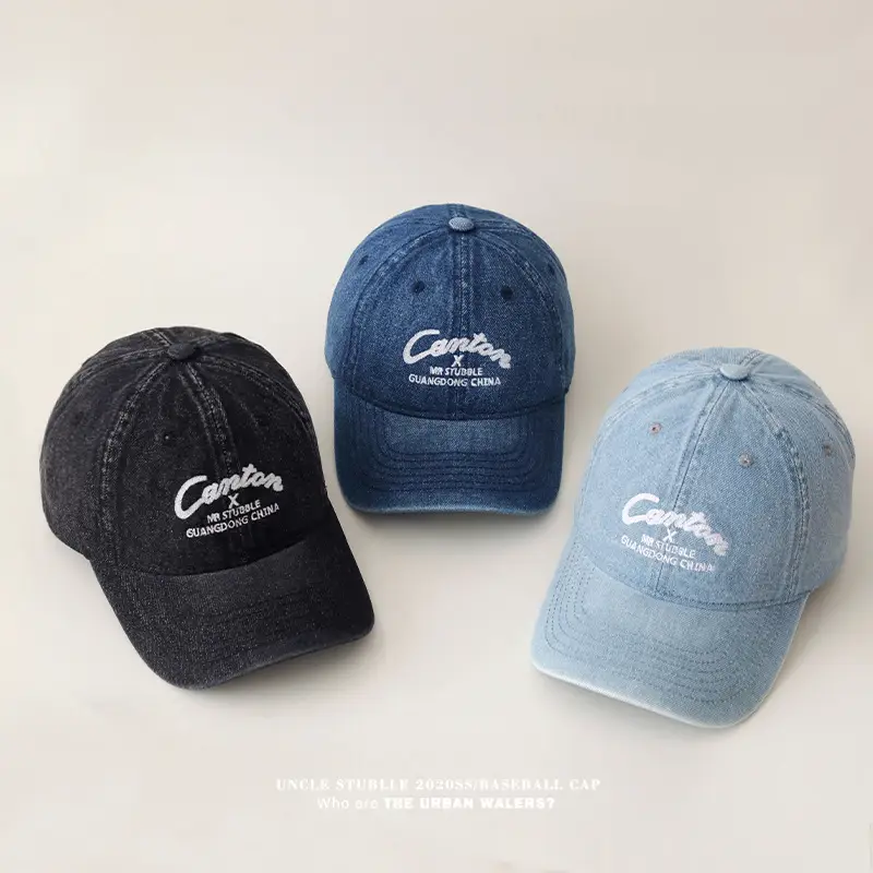 Men's Wash Water Denim Baseball Cap with Korean Letter Embroidery — feature 5
