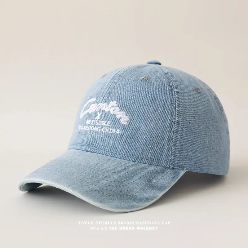 Men's Wash Water Denim Baseball Cap with Korean Letter Embroidery — feature 6