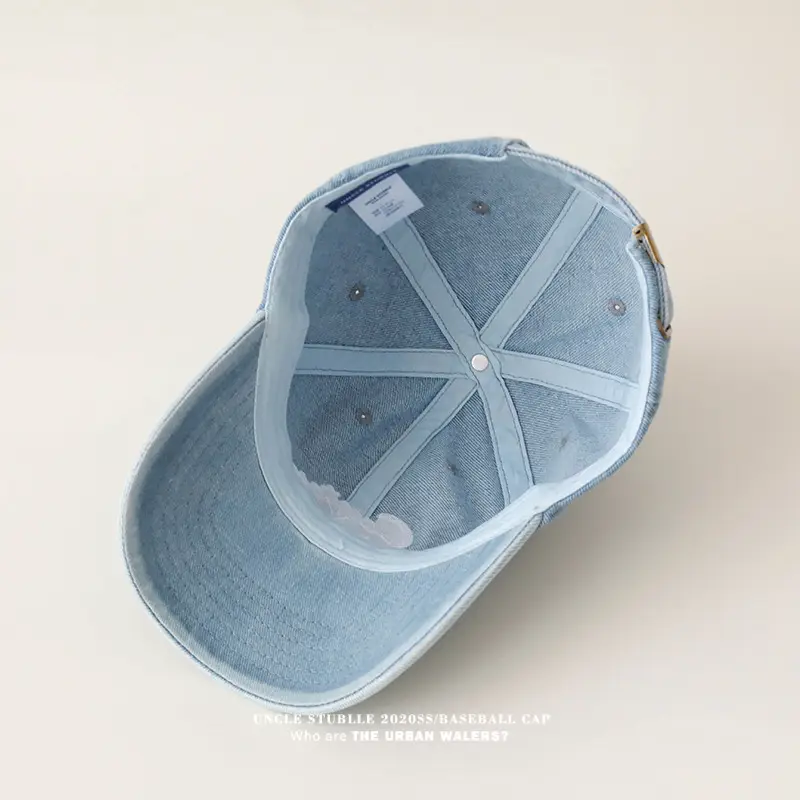Men's Wash Water Denim Baseball Cap with Korean Letter Embroidery — feature 7
