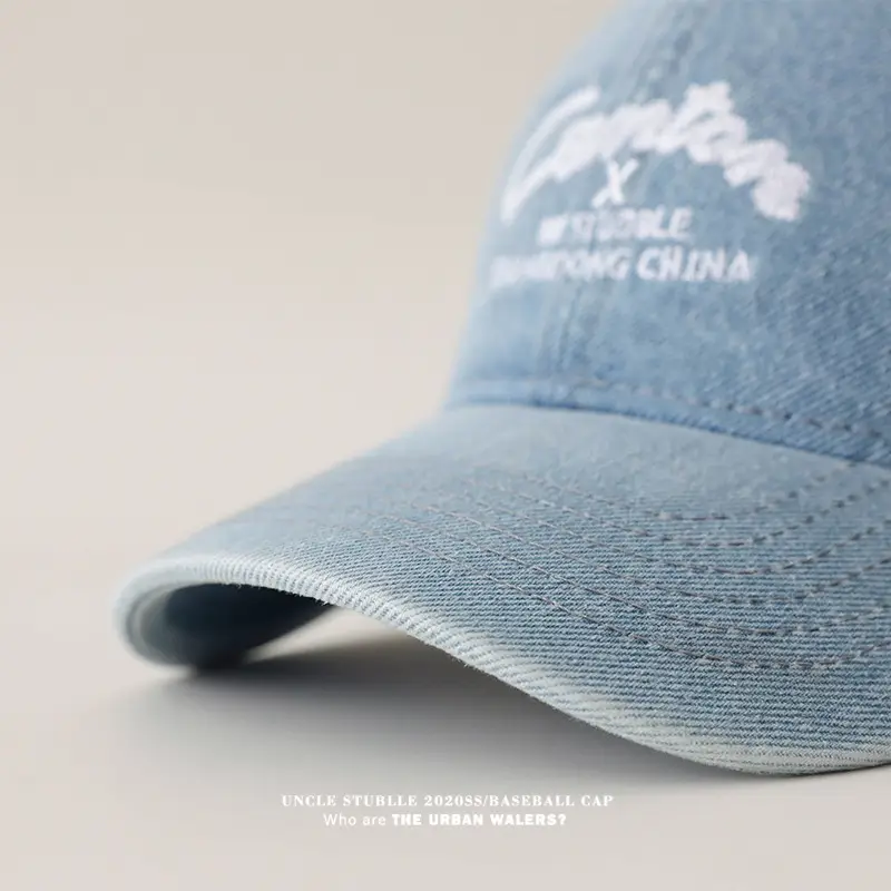 Men's Wash Water Denim Baseball Cap with Korean Letter Embroidery — feature 8