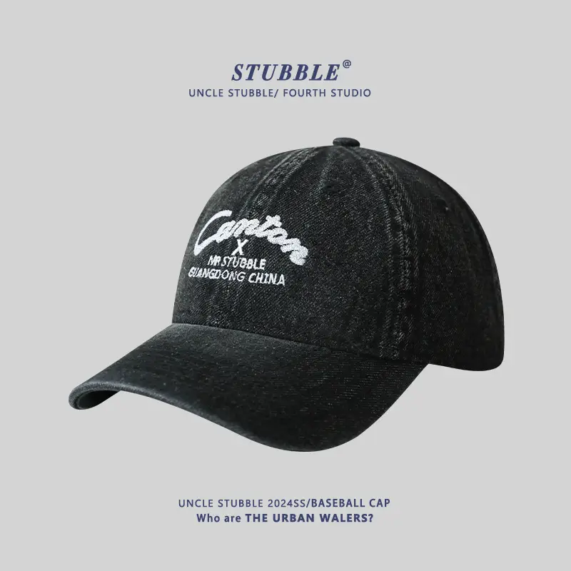 Men's Wash Water Denim Baseball Cap with Korean Letter Embroidery - Image 3