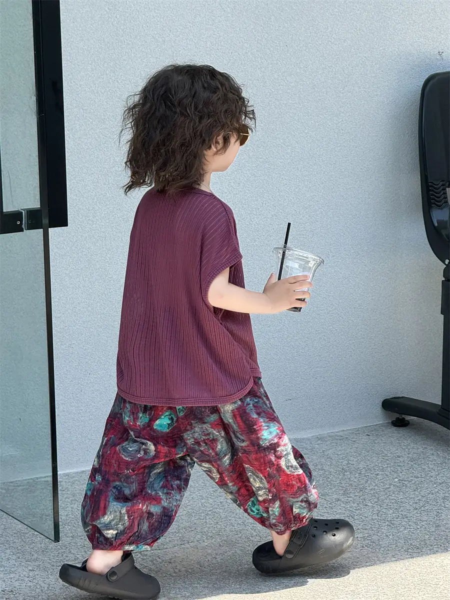 Baby's Maroon T-Shirt Thin Boy's 2025 Summer Wear - Image 5