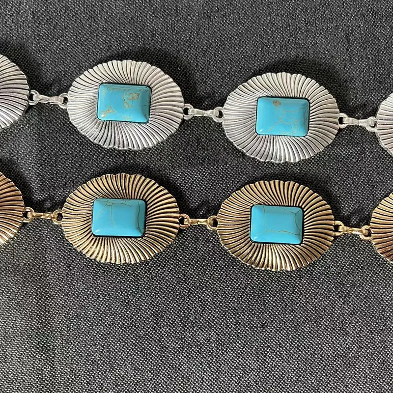 Turquoise Square Inlay Crossbody Belt Chain - Image 4