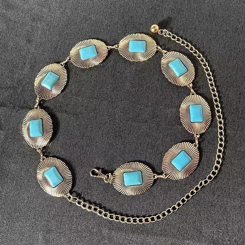 Turquoise Square Inlay Crossbody Belt Chain - Image 5