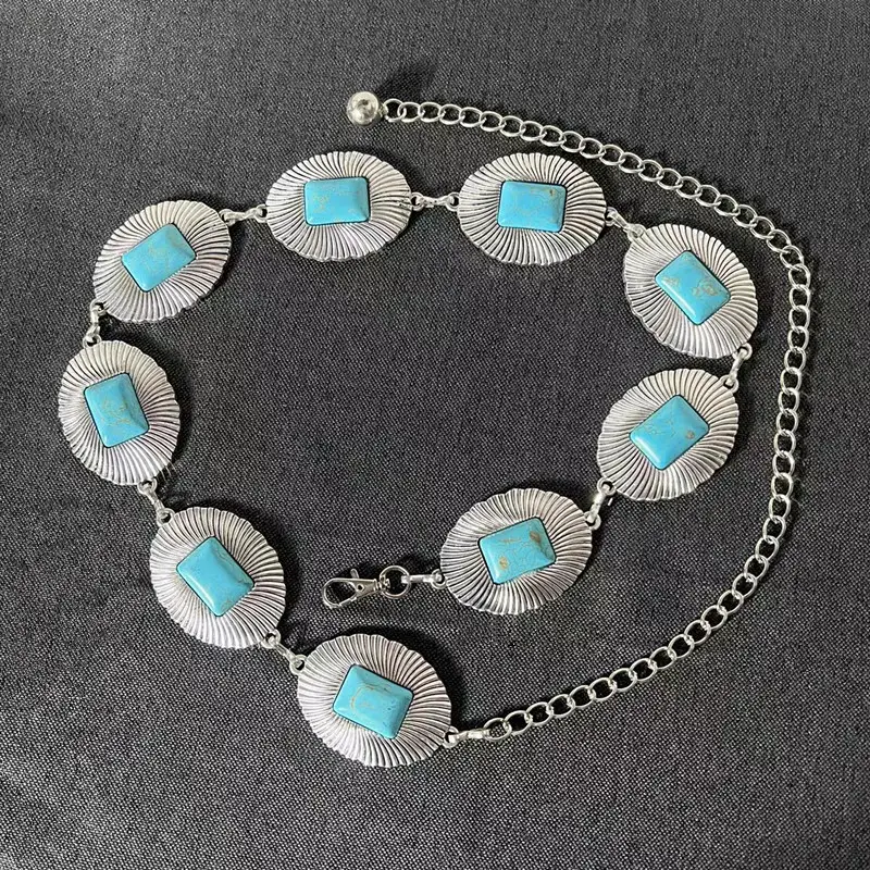 Turquoise Square Inlay Crossbody Belt Chain - Image 6