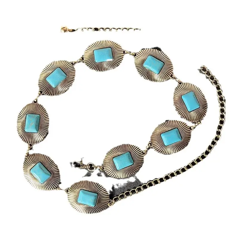 Turquoise Square Inlay Crossbody Belt Chain - Image 7