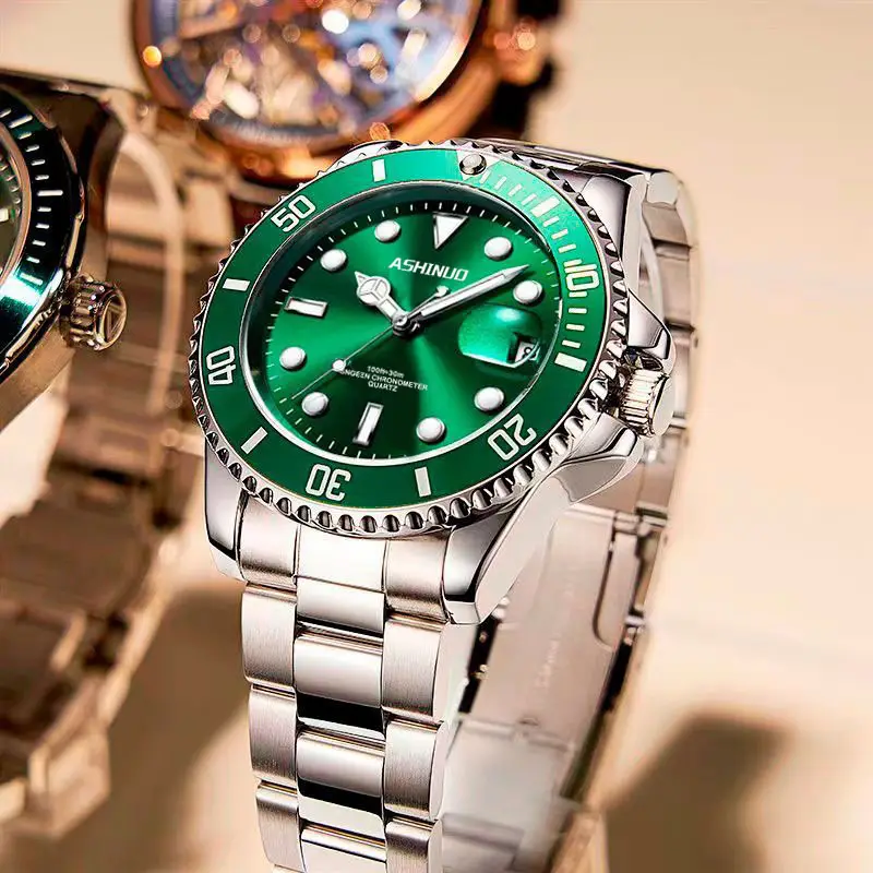Men's Green Quartz Watch with Calendar & Waterproof Design - Image 10