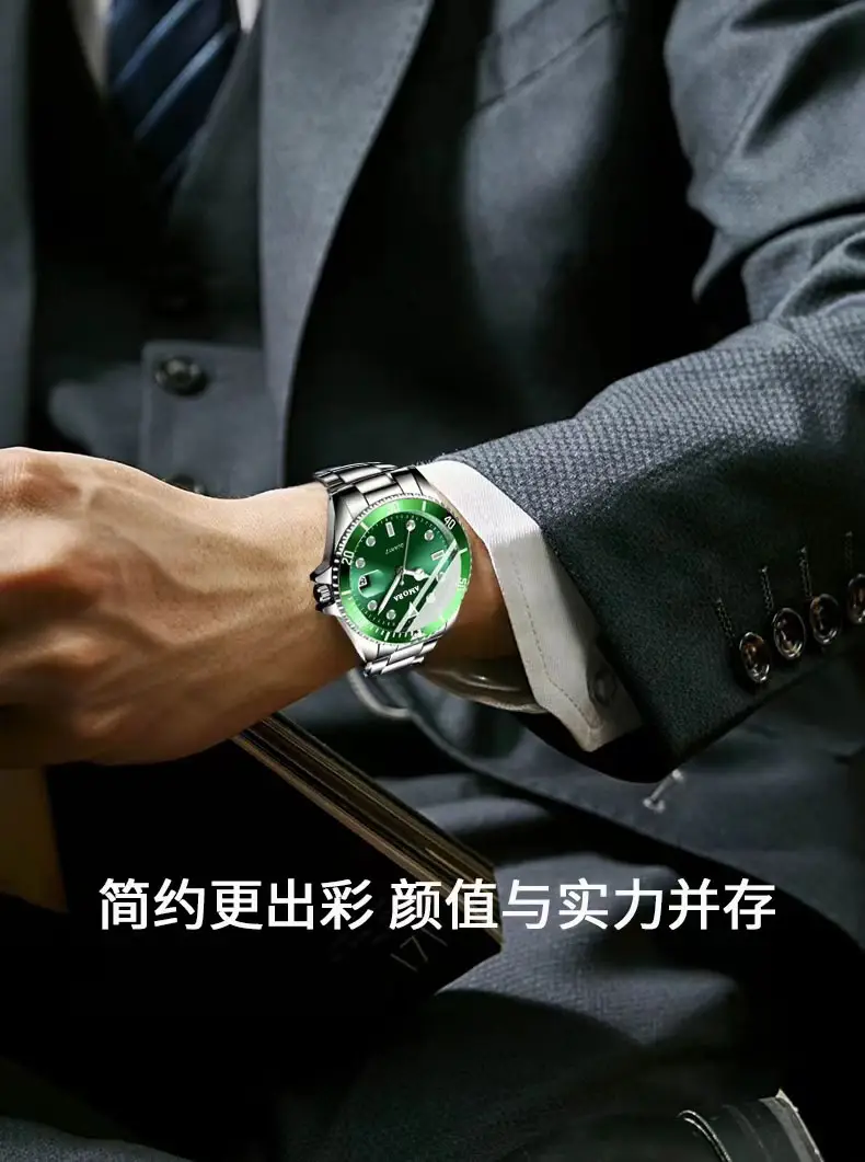 Men's Green Quartz Watch with Calendar & Waterproof Design — feature 3
