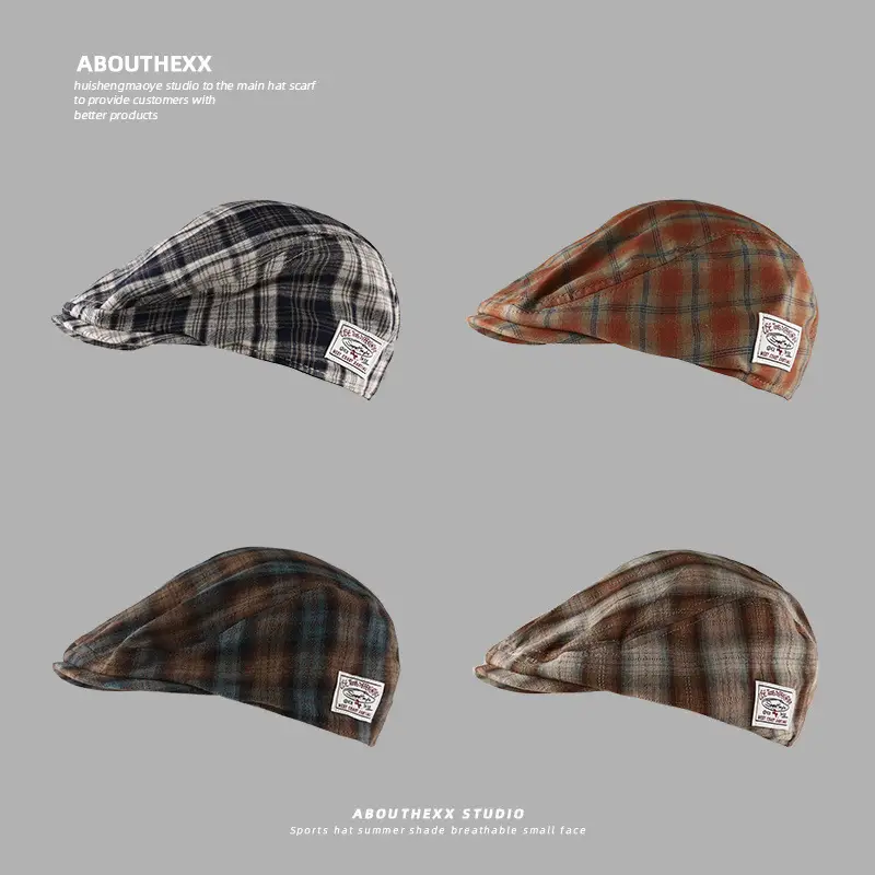 Women Plaid Cloth Forward Hat Retro Korean Style - Image 5