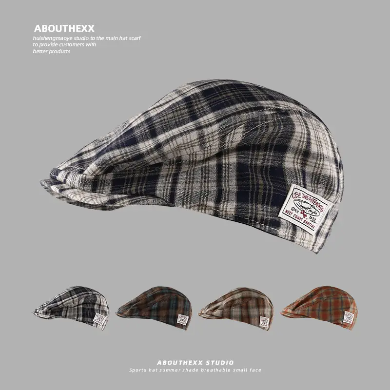 Women Plaid Cloth Forward Hat Retro Korean Style - Image 6
