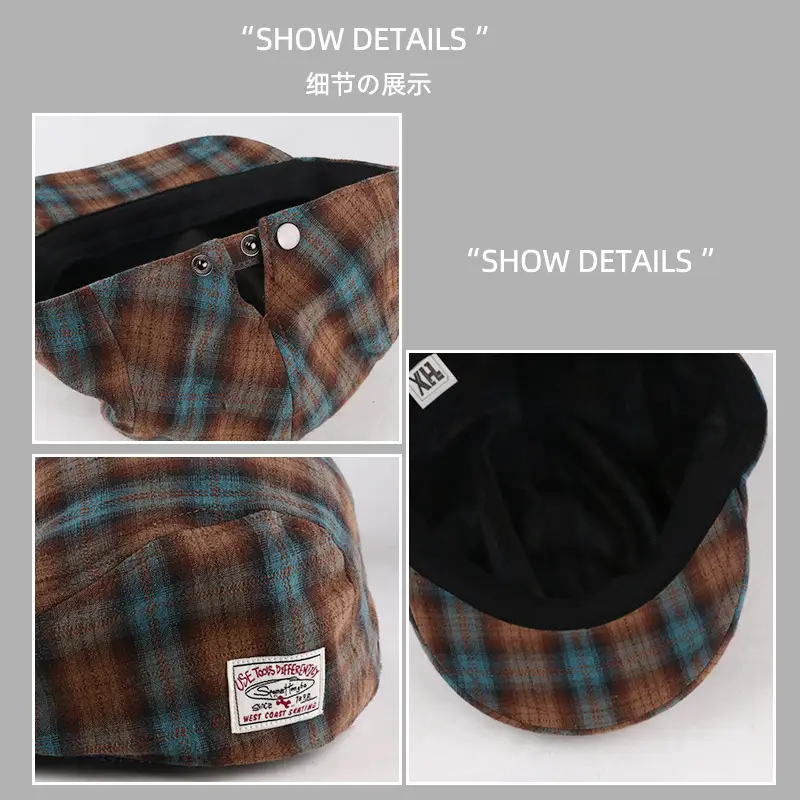 Women Plaid Cloth Forward Hat Retro Korean Style - Image 7