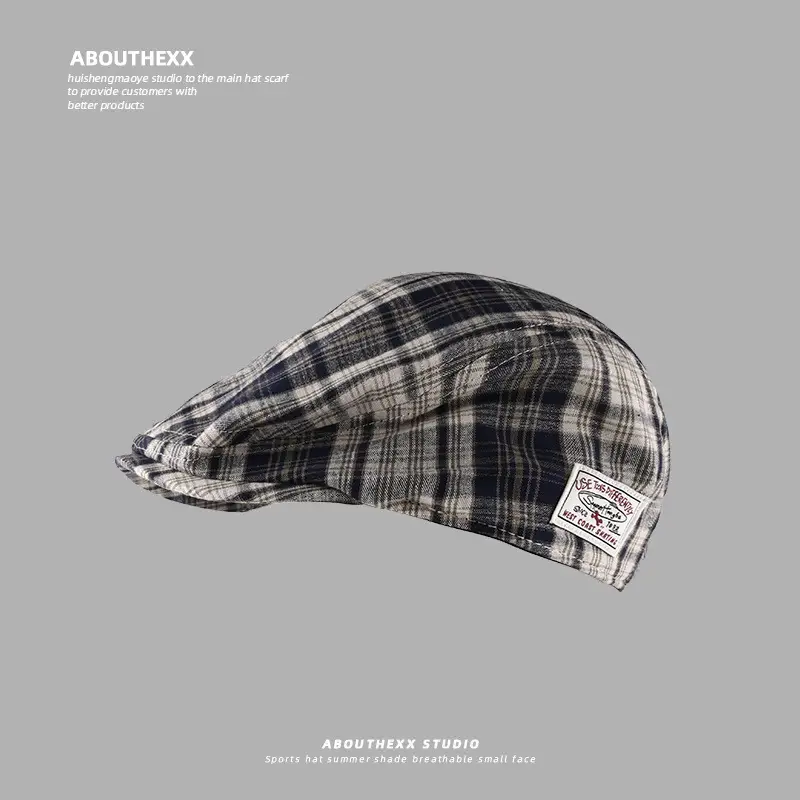 Women Plaid Cloth Forward Hat Retro Korean Style - Image 8