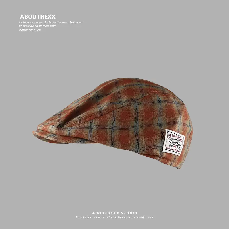 Women Plaid Cloth Forward Hat Retro Korean Style - Image 2