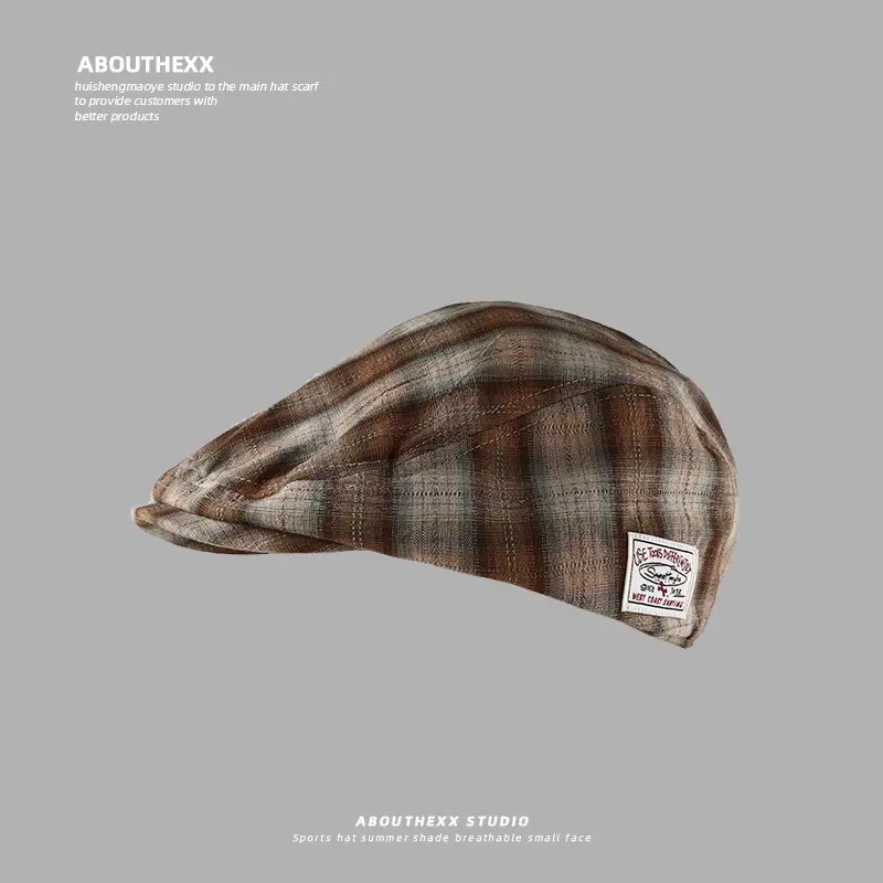 Women Plaid Cloth Forward Hat Retro Korean Style - Image 4