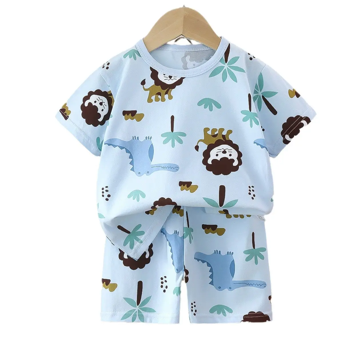 Baby Dinosaur Print Cotton Shorts Set Light Blue - Image 36