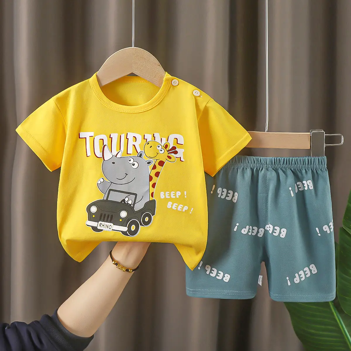 Baby Dinosaur Print Cotton Shorts Set Light Blue - Image 10