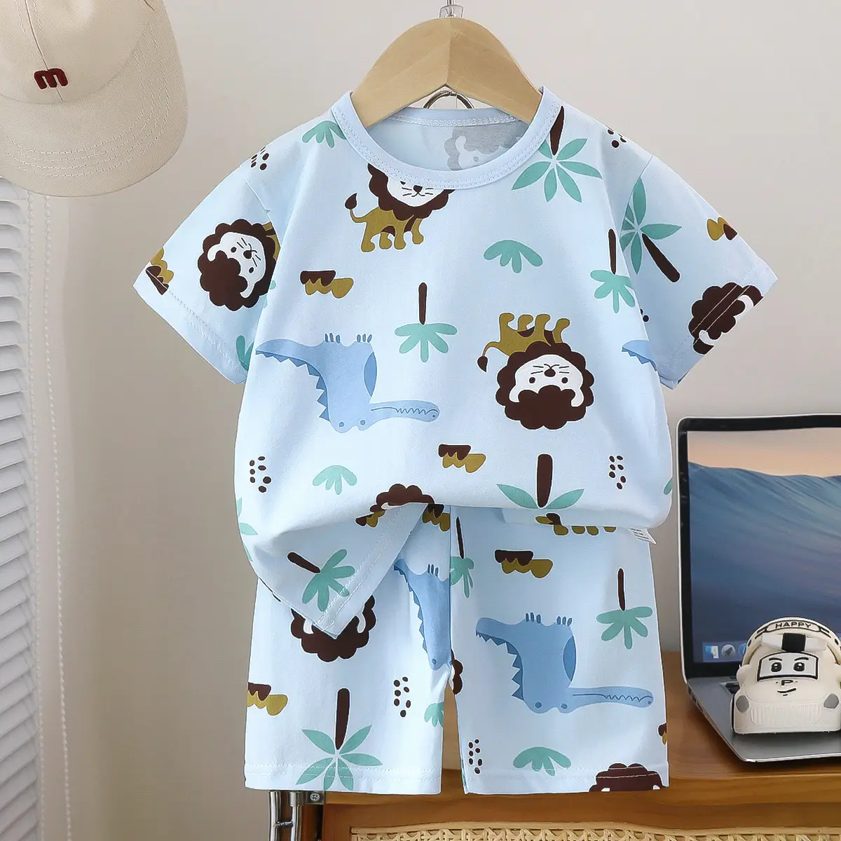 Baby Dinosaur Print Cotton Shorts Set Light Blue - Image 14