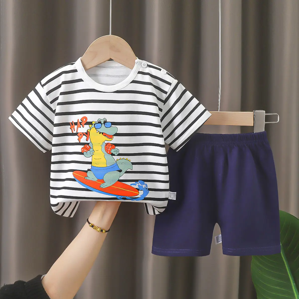 Baby Dinosaur Print Cotton Shorts Set Light Blue - Image 4