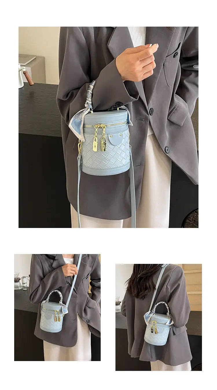 White Woven Silk Handbag with Gold Tassel Handles — feature 19