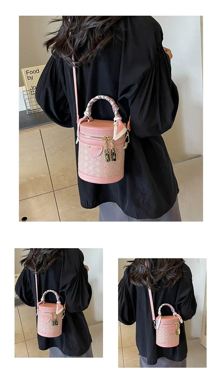 White Woven Silk Handbag with Gold Tassel Handles — feature 20