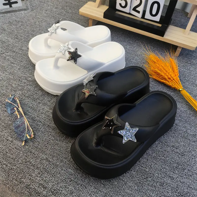 New Five-pointed Star Flip-flops Women's Outer Wear Summer Thick-soled Elevated Platform Cake-heel Beach Non-slip High-heeled Sandals for Women - Image 10