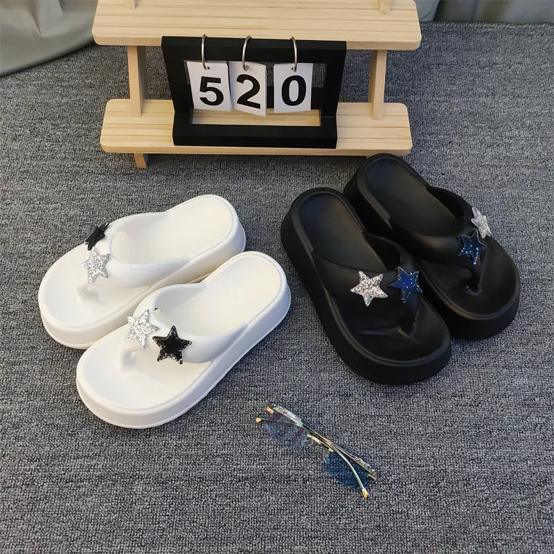 New Five-pointed Star Flip-flops Women's Outer Wear Summer Thick-soled Elevated Platform Cake-heel Beach Non-slip High-heeled Sandals for Women - Image 12