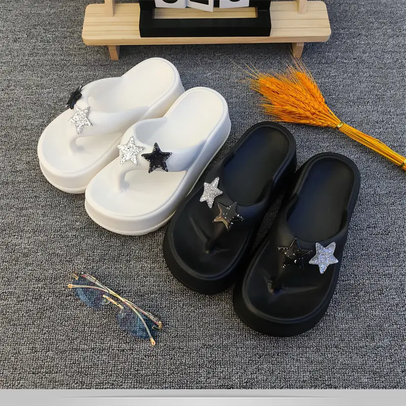 New Five-pointed Star Flip-flops Women's Outer Wear Summer Thick-soled Elevated Platform Cake-heel Beach Non-slip High-heeled Sandals for Women — feature 4